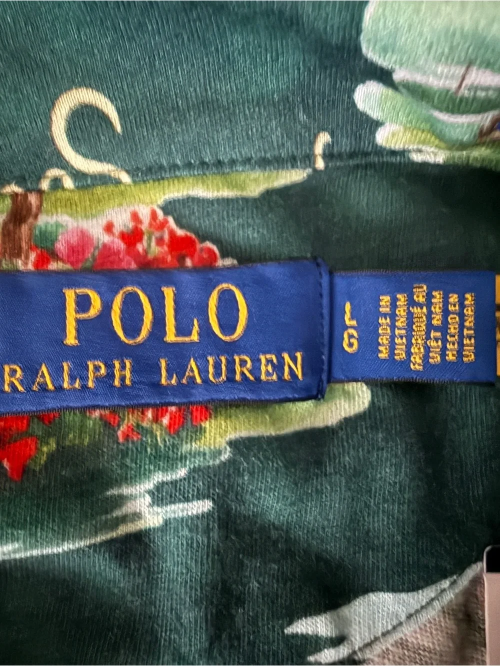Ralph Lauren Green Polo with Pink & Orange Floral Scenic Print